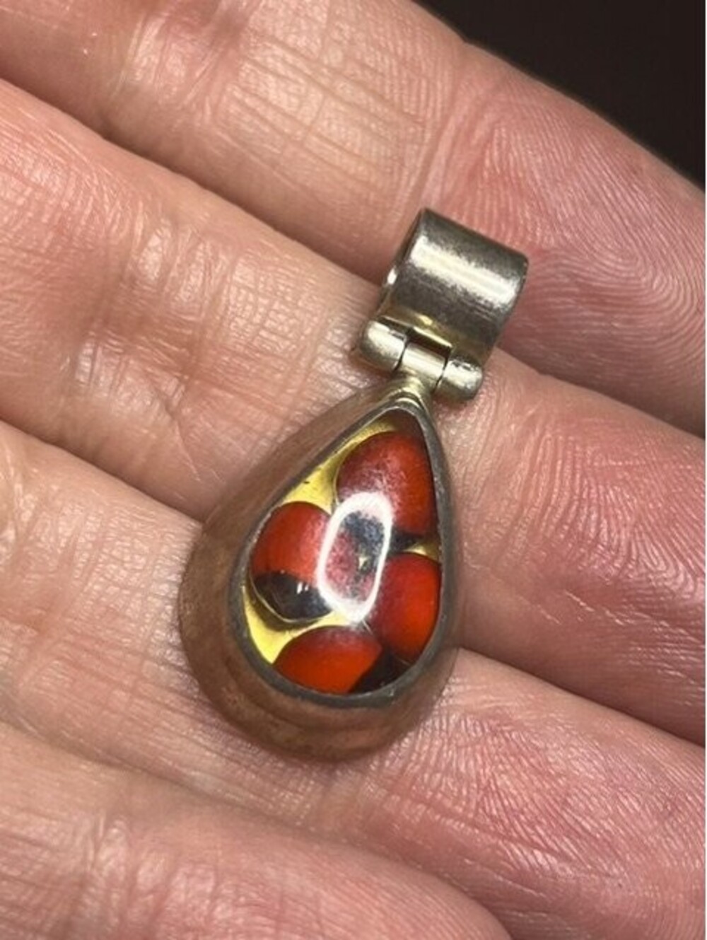B6814 Teardrop 950 Silver Pendant Huayruro Seeds Inlay 30mm Fine Jewelry 3.5g